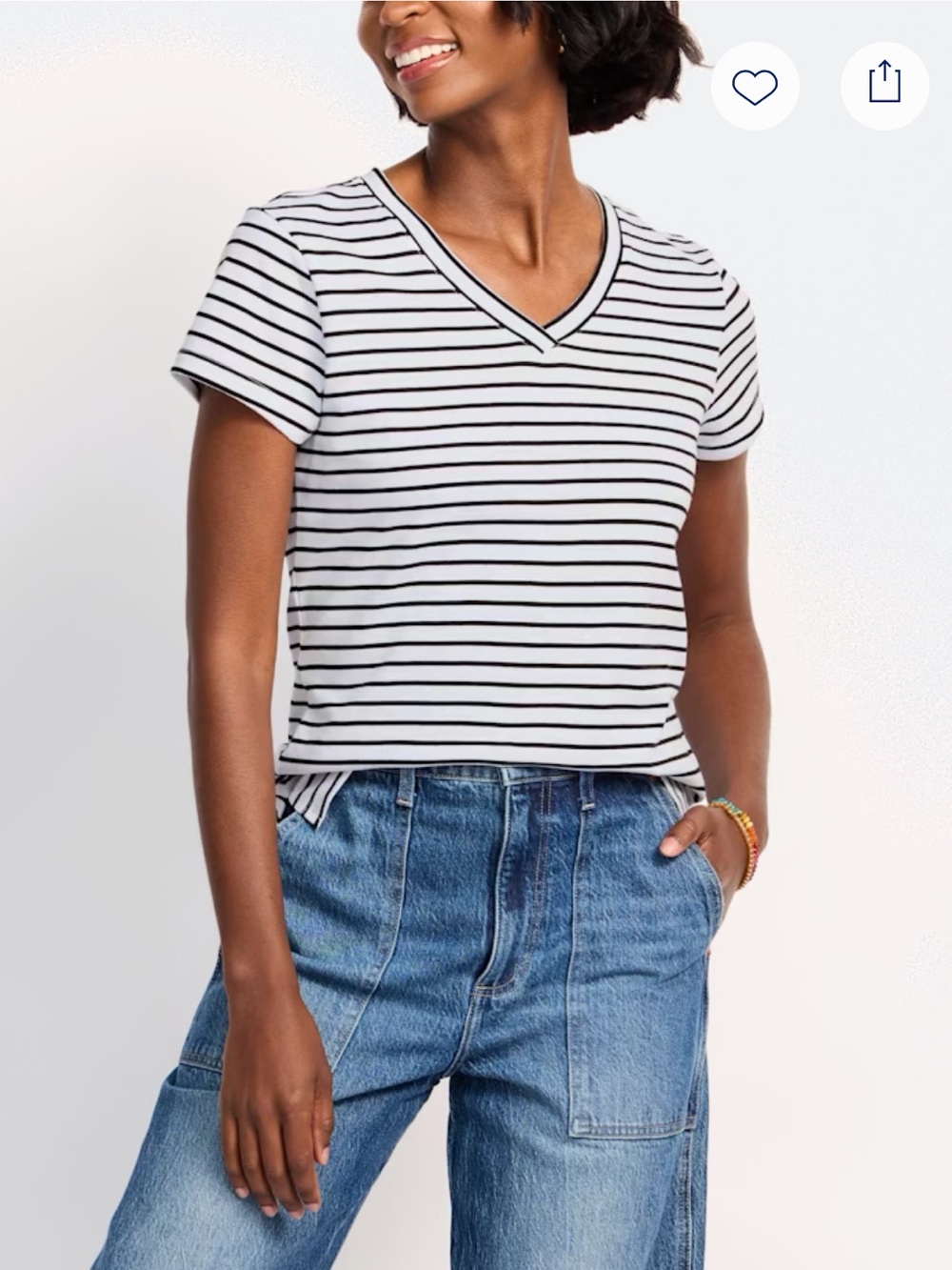 Market & Spruce Kris Cotton Blend V-Neck Stripe Tee Size L